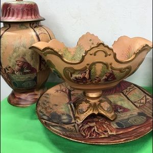 Vintage Oriental set,  plate / jar/ bowl